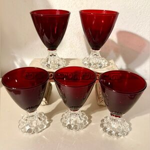 5 Anchor Hocking Ruby Red Boopie juice/liqueur Glasses. 4oz